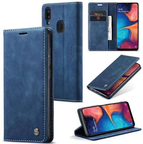 WJXEXRS Handyhülle für Samsung Galaxy A20E Hülle, Premium Klapphülle Leder Schutzhülle Klappbar mit Kartenfach Ständer Magnet Handytasche Standfunktion Flip Case Lederhülle Samsung A20E - Blau