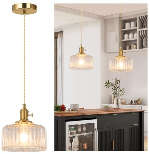 SERBASIC Pendelleuchte Esstisch Glas, Hängelampe Gestreift, Esstischlampe Hängend Vintage Höhenverstellbar Für Küche Esszimmer Wohnzimmer Korridor