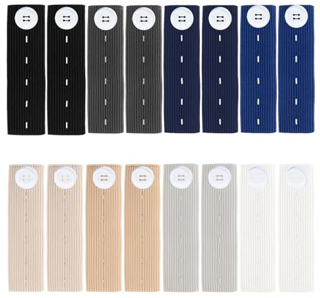16 Piezas Extensor de Pantalón, 25 x 103 mm | Extensores de Cintura, Elástica con Botones Ajustables para Pantalones y Falda Hombre y Mujer