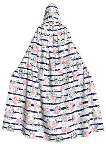 Marineblauer gestreifter Blumenstrauß, bedruckter Kapuzenumhang, Umhang, Hexe, Vampire, Sensenmann, Teufel für Jungen und Mädchen, Cosplay-Kostüm