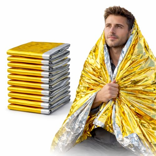 First Aid Only Rettungsdecke (10er-Pack) | Wärmedecke für Erste Hilfe & Notfall Ausrüstung Gold/Silber (160cm x 210cm) | Alubedampfte Polyesterfolie reflektiert 80% der Körperwärme | P-50018 00