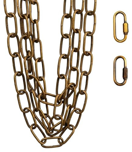 6ft Picture Hanging Chain with 2 Pcs 4mm Locking 304 Stainless Steel | Brass Chain Metal Hanging Basket Chains for Hanging Plants All Kinds of Lamps Indoor Decorations Antique Brass Hanging Chain