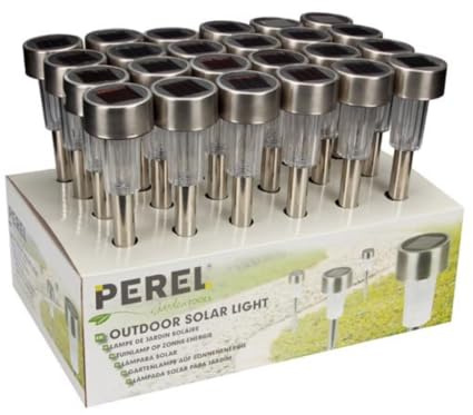 Perel CSOL04D Solar Außenleuchte mit Edelstahl Sockel, Weiß (24-er Pack)