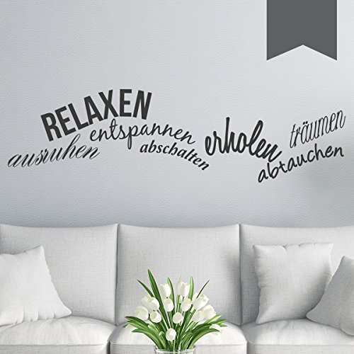 WANDKINGS Wandtattoo RELAXEN, entspannen, abschalten, abtauchen, ausruhen, erholen, träumen 60 x 16 cm dunkelgrau - erhältlich in 33 Farben