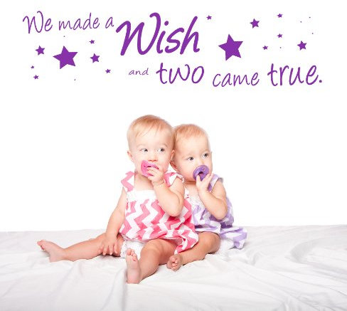 We Made A Wish und Zwei Came True Zwillinge Kinderzimmer Babyzimmer Wand Aufkleber Spruch - Lila Glanz, Large