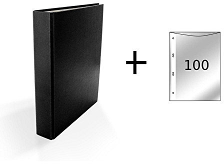 Ringbuch / DIN A5 / 4-Ring Ordner / Farbe: schwarz + 100 Prospekthüllen