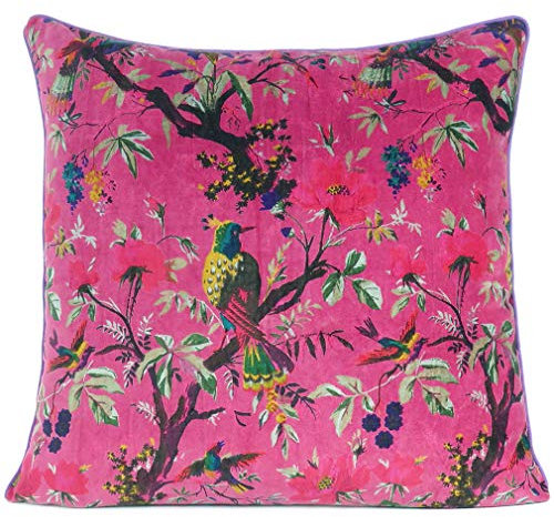 Eyes of India - Voller Farben, Samt, Vogel, Sofa, Kissenbezug, Boho, dekorativ, indisch, Bohemian, Rot, 50 x 50 cm