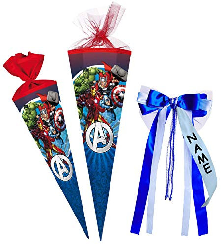 alles-meine.de GmbH Schultüte - The Avenger - Assenble Avenger - 85 cm - eckig - incl. individueller großer 3-D Effekt Schleife - mit Namen - Tüllabschluß - Zuckertüte - ..