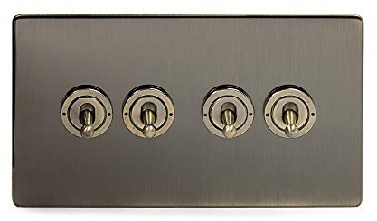 Soho Lighting Antique Brass 4 Gang 2 Way Toggle Light Switch Screwless