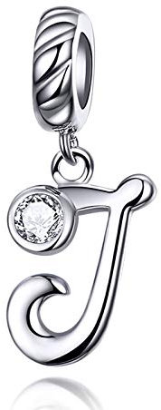 LaMenars Damen Charm-Anhänger Alphabet Buchstabe 925 Sterling Silber passend für, Chamilia und europäische Charm-Armbänder & Halsketten (Buchstabe J)