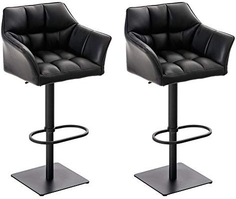 CLP 2er Set Barhocker Set Damaso Mit Kunstlederbezug Und Hochwertiger Polsterung I Höhenverstellbare Drehbare Barstühle Mit Lehne, Farbe:schwarz, Gestell Farbe:schwarz