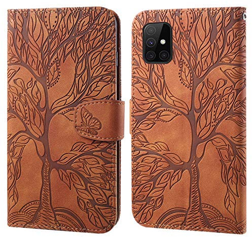 Ailisi Handyhülle für Samsung Galaxy A51, Baum Muster Klapphülle Leder Handy Tasche Etui Wallet Flip Case Schutz Hülle Brieftasche mit TPU innen Schale, Kartenfächer, Aufstellfunktion -Braun