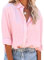 Minetom Chemisier Femme Manches Longues T-Shirt Oversized Tunique Col V Bouton Tops Blouse Chic Printemps Automne Casual Hauts A Rose XL