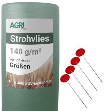 AGRI plus Strohvlies 10,4 x 25 m - mit 24 Metallnägeln I 140 g/m² Schutzvlies aus Polypropylen I Extrem reißfestes Heuvlies für langfristigen Schutz I Abdeckvlies wetterfest & UV-beständig