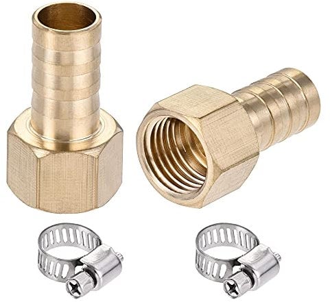 sourcing map Brass Barb Hose Fitting Connector Adapter 10mm Barbed x G1/4 Female Pipe with Hose Clamp 2Set