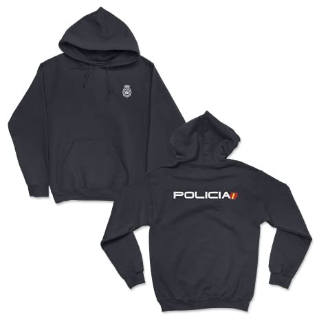 SERPOLICIA Sudadera de la Policía Nacional con el Escudo y Logo clásico. Sudadera CNP. Regalo opositor de policía Nacional (FR/ES, Letras, S, Regular, Regular, Azul Marino con Capucha)