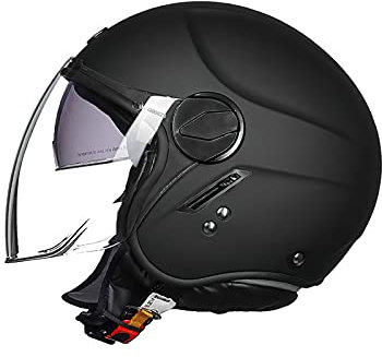 LIONCIANO Motorradhelm, ECE 22.06-zertifizierter halboffener Helm, offener Helm, Moto und Roller, Damen, Erwachsene, Anti-Kratz-Visier(Noir Mat,XL=61-62cm)
