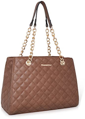 Montana West Schulterhandtaschen für Frauen Gesteppte Tote Geldbörse Damen Designer Satchel Hobo Tasche mit Kettenriemen Geschenk 040, 040 Braun,