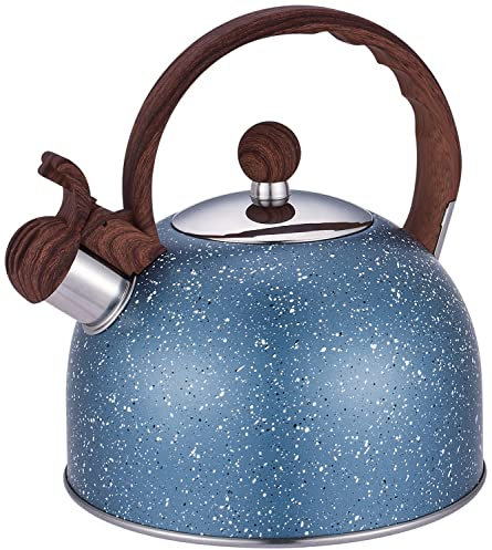 Webao Bouilloire Sifflante Induction 2,5 L Inox Théières pour Cuisinière, Poignée Résistante à la Chaleur, Tous Feu Donc Induction, Théière avec Sifflet pour Thé, Café, Bleu Étoilé