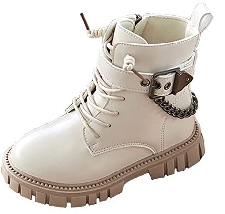 SWZEC Bambina Stivaletti Invernali Eleganti Zip Comode Esterno Antiscivolo Peluche Vintage Stivali Chelsea Caldo Classici Scarponcini Bianco 27