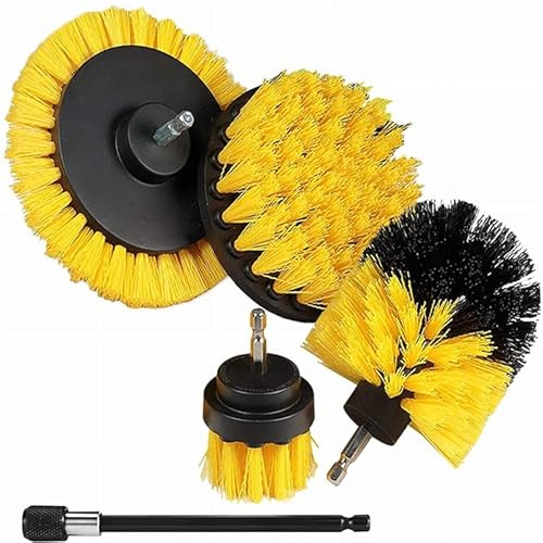 INF Bürstenaufsatz Bohrmaschine Set 5 Stück, Akkuschrauber Befestigung Reinigungsbürste, Drill Brush, Bohrbürste Reinigung Kit für Küche, Felgen, Auto