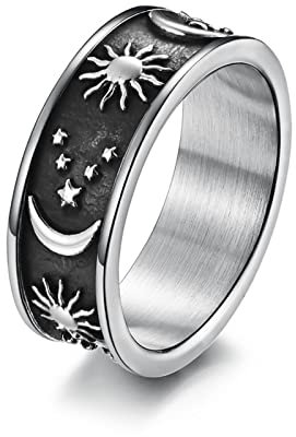 Aotiwe Schmuck Ring Edelstahl, Hab Dich Lieb Geschenke Freund Sterne Mond Sonne Retro Silber 57 (18.1)