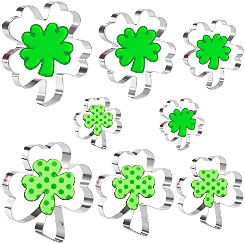 leeblatt und vierblättriges Kleeblatt Ausstecher-Set 8 Stück Edelstahl St. Patrick's Day Irish Shamrock Ausstechformen zum Backen