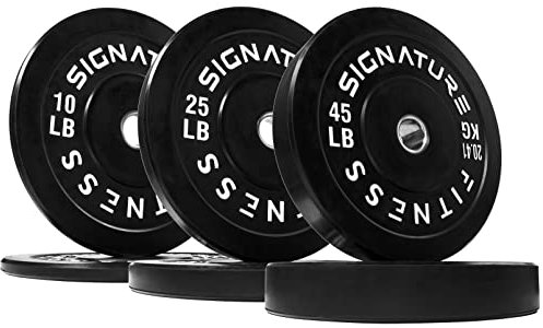 Signature Fitness 5.1 cm Olympische Hantelscheiben mit Stahlnabe, 72,6 kg Set (2x 10/25/20,4 kg), schwarz