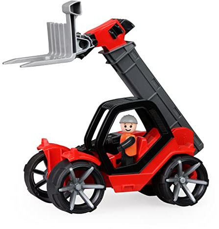 Lena 04533 - TRUXX² Teleskoplader, Baustellenfahrzeug ca. 35 cm, robuster Telehandler mit funktionstüchtiger Gabel und vollbeweglicher Spielfigur, für Kinder ab 2 Jahre, Spielfahrzeug rot