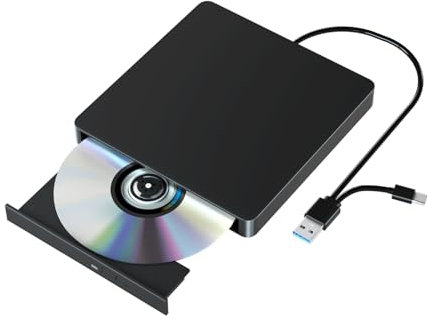 Yaeonku Lecteur CD/DVD Externe USB 3.0 Type-C Portable - Graveur Optique Compatible Avec Ordinateur Portable, PC De Bureau, Windows, Linux, Mac OS