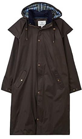 LightHouse Stockman Mens Full Length Raincoat, Waterproof Windproof Long Rain Coat with Detachable Hood and Protective Cape - Chocolate - S