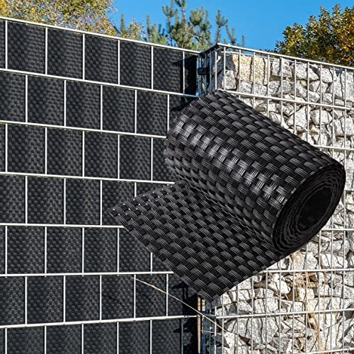 NYVI Polyrattan Sichtschutzstreifen Privafence Schwarz 255 x 19 cm 10 Rollen (25,5 Meter) - SPARSETS - Sichtschutz für Doppelstabmatten Zaun - Premium Zaunsichtschutz