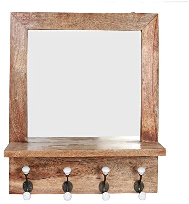 ORIGEN Portemanteaux mural, Etagère et Miroir, 4 Crochets, Ensemble Rétro Chic, H 54 cm