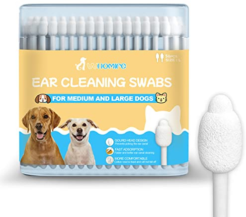 Dog Ear Cleaner Dog Ear Infection Treatment Gourd-Shaped Swabs Prevent Accidental Injury To The Ear Canal for Safer Cleaning of Your Pet's Ears. Specifically Designed for Dogs, L 56 Pcs