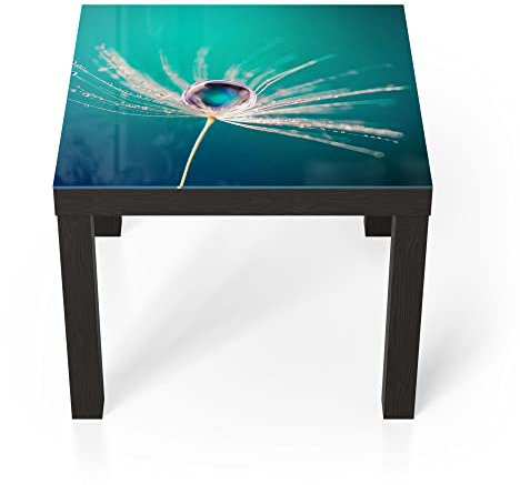 DEQORI Glastisch | schwarz klein 55x55 cm | Motiv Samen mit Wassertropfen | ausgefallener Beistelltisch aus Glas | Hochglanz Couchtisch fürs Wohnzimmer | moderner Couch Tisch mit Design