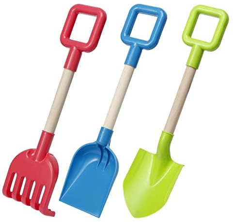 Set di 3 pala da spiaggia per bambini, con manico in legno lungo 40 cm, regalo per fango, sabbia, neve, scavo, cortile, giardino, piante, confezione da 3