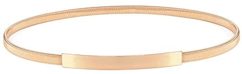 JASGOOD Skinny Metal Cinch Belt for Dress Stretch Thin Waist Belt for Women Gold, Smooth, 29.1in