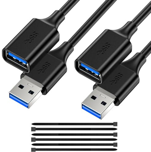 USB Extender Cord 10FT(2 Pack), USB 3.0 Extension Cable, USB A Male to Female, Compatible for USB Flash Drive, Hard Drive, Card Reader, Webcam, Printer, Keyboard, Mouse, Playstation, Xbox, VR Headset