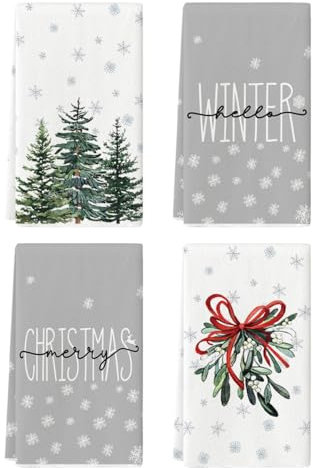 Artoid Mode Fliege Kiefern Schneeflocken Weihnachten Küchentücher Geschirrtücher, 42x65 cm Xmas Winter Christmas Dekoration Handtücher 4er Set