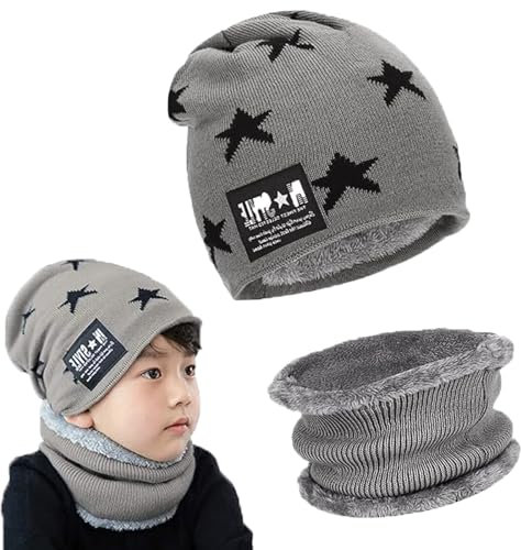 Gxlaihly Wintermütze für Kinder - Warm Beanie Mütze und Loop Schal Schlauchschal Set für Jungen Mädchen von 4-15 Jahren (Grau)