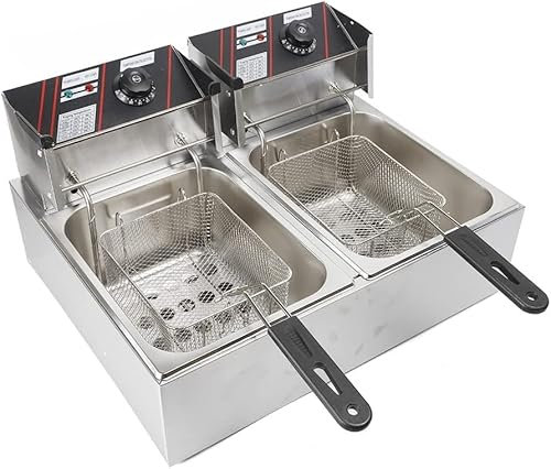 12 L Elektro Friteuse Edelstahl Doppel-Fritteuse Kaltzonen Fritöse Frittöse Fryer 5000W mit Frittierkorb für Schnellrestaurants Snackbars