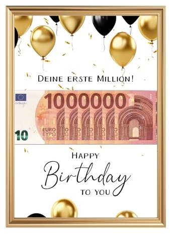 LALELU-Prints OHNE RAHMEN Geburtstagsgeschenk für Frauen und Männer Geldgeschenk Geburtstag Erste Million Geburtstagskarte Geburtstagsposter (Ballons gold schwarz)