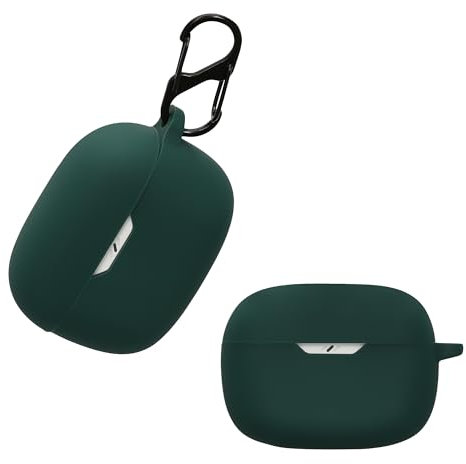 kwmobile Custodia Silicone Cuffie Compatibile con JBL Wave Beam/Beam 2 / Wave 200TWS Cover - Custodia Porta Auricolari con Moschettone - Case verde scuro