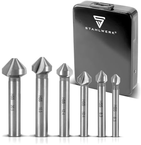 STAHLWERK HSS Kegelsenker 6er Set 90° 6,3-20,5 mm DIN 335 Form C Senker | Entgratsenker | Senkbohrer | Ansenker | Versenker | Senkwerkzeug | Universal-Kegelsenker-Satz für Holz, Metall und Kunststoffe