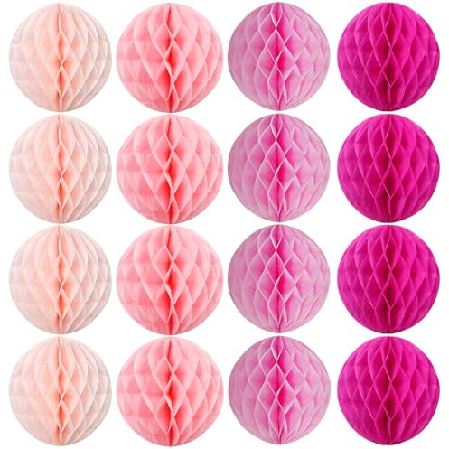 SUNBEAUTY 16 Stück 8'' Wabenbälle Hängende Waben Dekorationen Hot Pink Party Dekoration Fuchsia Pink Papier Dekoration für Geburtstag Hochzeit Graduierung Baby Shower