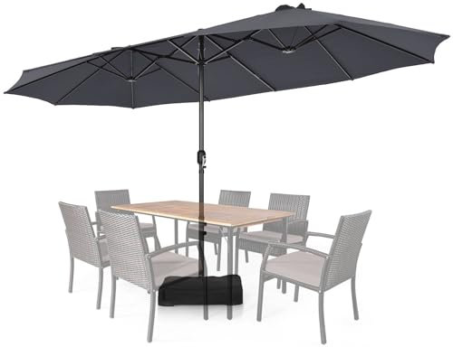 TANGZON 4.6M Double-Sided Patio Umbrella, Outdoor Oversized Garden Parasol with Umbrella Base, 12 Ribs, UV-Protection & Waterproof Sun Shade for Lawn Market Deck Yard Fairground (Grey)