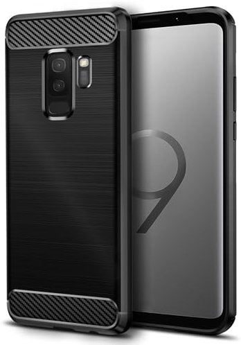Qiinogow Cover Compatibile con Samsung Galaxy S9 Plus, Custodia per Telefono Slim Fit con Antiurto, Anti-Graffio, Case Protettiva in Gomma TPU in Fibra di Carbonio, Nero