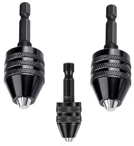 GIONAR 3 Pcs Drill Chuck, 1/4 Drill Chuck Adapter, Clamping Range 0.3-6.5mm, 0.3-3.6mm, 0.3-8mm, Carbon Steel Material, Quick Change Converter for Mini Drill Bits