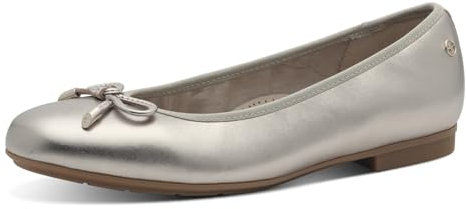 Tamaris Women's Comfort Damen Ballerinas Aus Leder Mit Schleife Ballet Flat, Light Gold, 9 UK