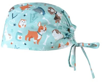 MEDIZAL FASHION - OP Haube mit Schnüren, Arzt Kostüm Zubehör Unisex, Hauben Stoff Wiederverwendbare, Krankenschwester Zubehör Baumwolle, Arzt Haube, Medizinische Kappe - Tierklinik Mintgrün